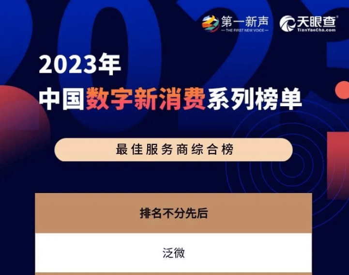 2023年中国数字新消费系列榜单发布，泛微上榜“最佳服务商综合榜”